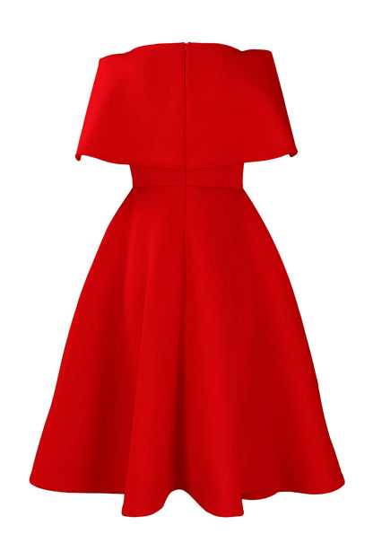 Off-Shoulder Ruffle Fit & Flare Midi Dress