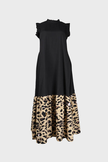 Patchwork Ruffles Sleeveless Printed Loose Dresses