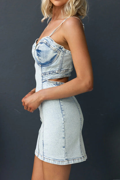 Cutout Back Denim Cami Dress