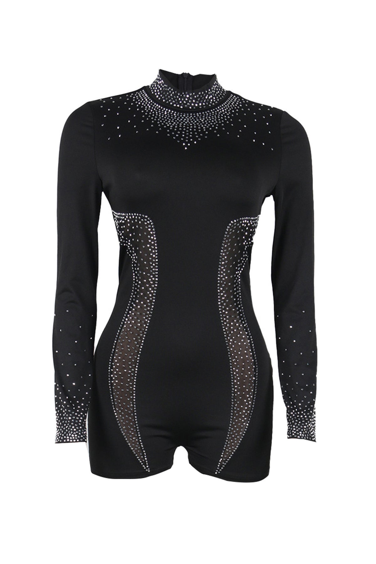 Rhinestone Sheer Stretch Romper
