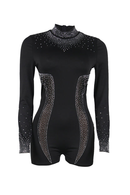 Rhinestone Sheer Stretch Romper