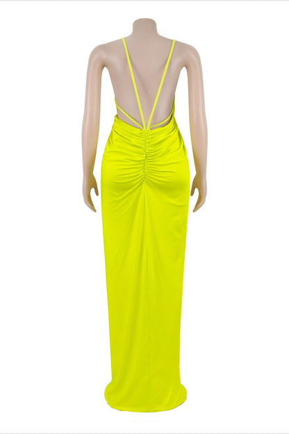 Draped V-Neck Cutout Slit Maxi Dress