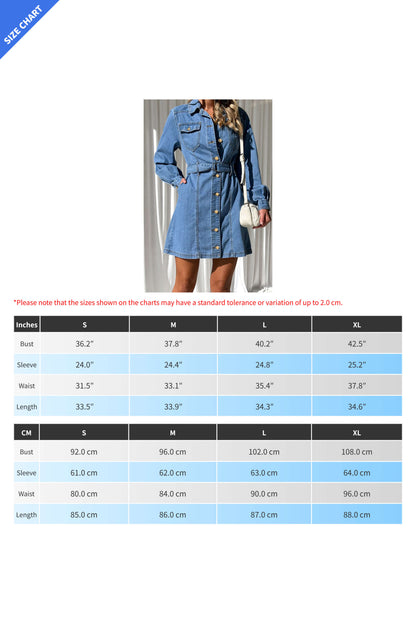 Belted Button-Down Denim Mini Shirt Dress