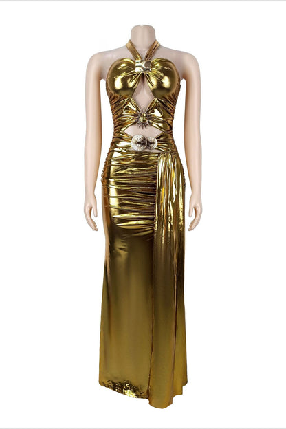 Metallic Hardware Cutout Maxi Dress