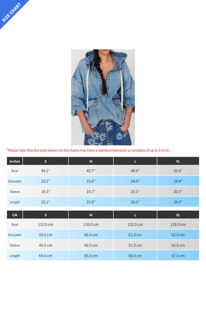 Half Zip Denim Hoodie Pullover Jacket
