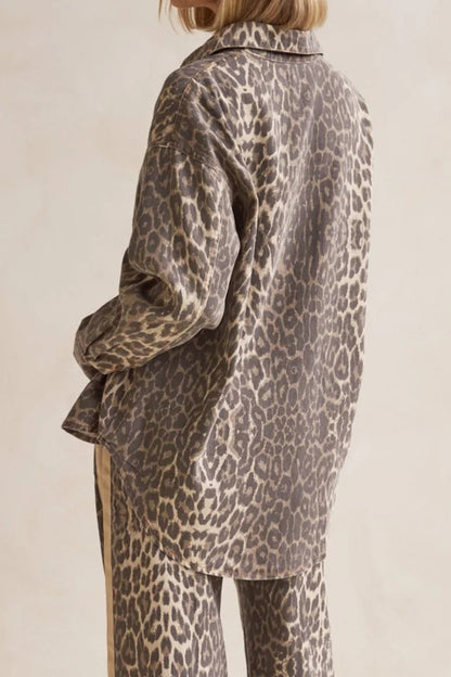 Leopard Print Short Sleeve Mini Shirt Dress