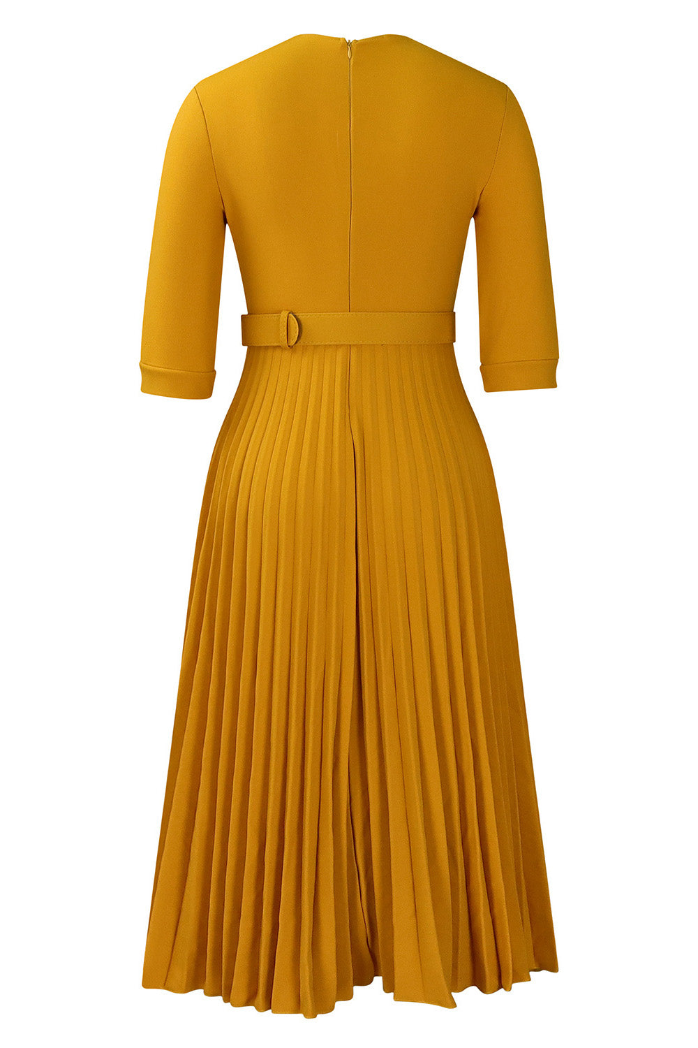 Pleated A-Line Blazer Midi Dress with Belt