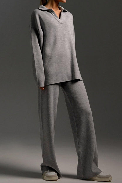 2-Piece Knit Polo & Wide-Leg Lounge Set
