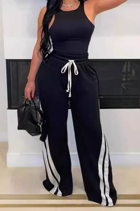 Striped Sweatpants Drawstring Straight Leg Pants