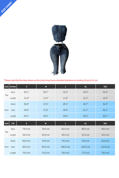 Denim Corset Top Lace-Up & Mid-Thigh Shorts Set