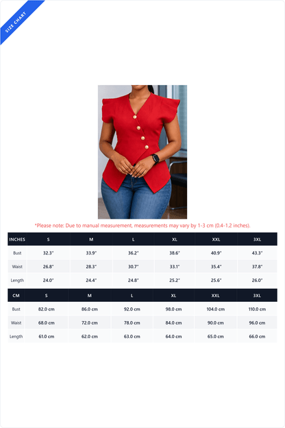 Asymmetrical Button-Front Flutter Sleeve Peplum Top