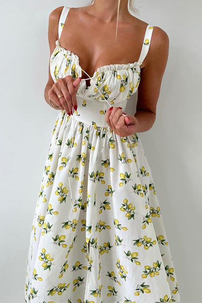 Low-Cut Tie Front High-Waist Split Floral Dress