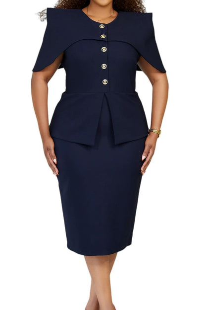 Capelet Shoulder Peplum Pencil Dress