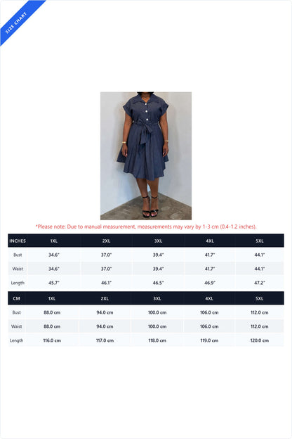 Plus Size Denim Button-Front Tie-Waist Shirt Dress