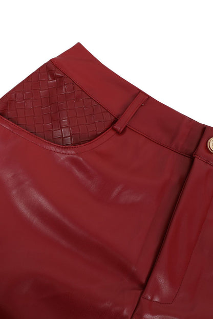 Woven Faux Leather Bomber Shorts Set