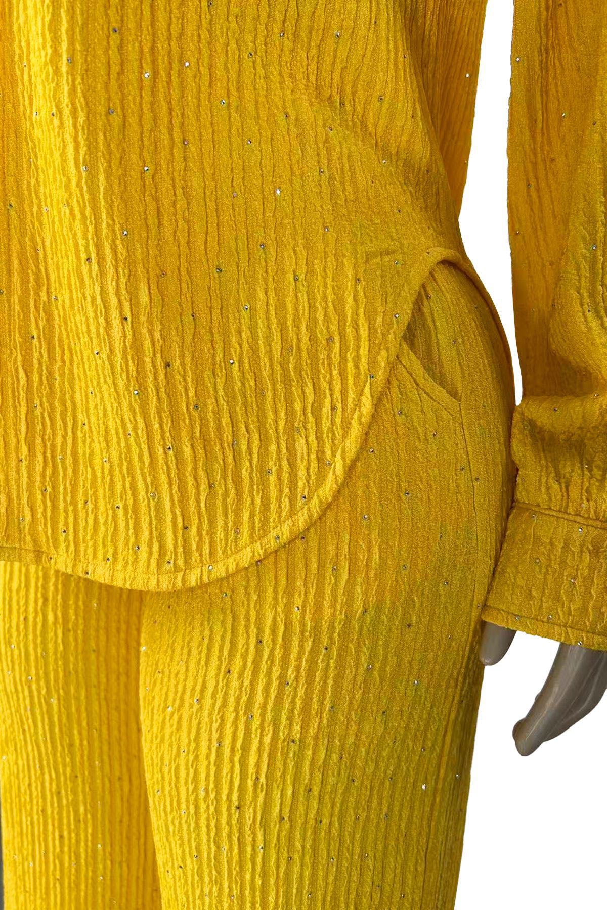 Textured Button-Down Shirt & Pants Set
