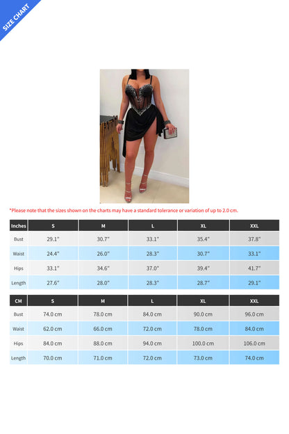 V-Neck Rhinestone Sheer Club Dress