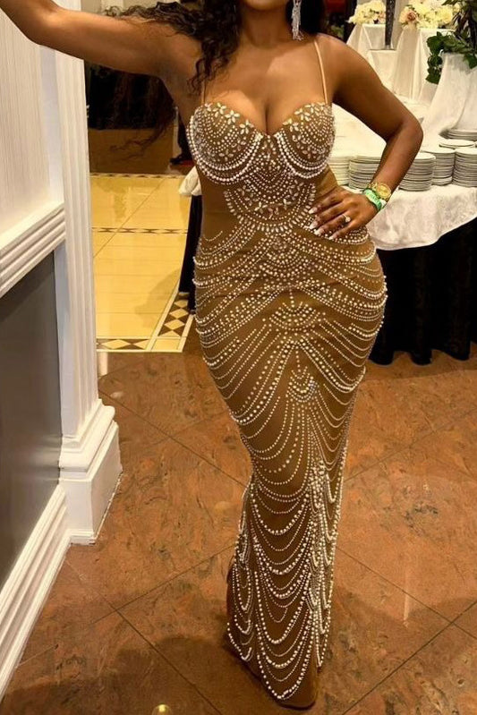 Rhinestone Chandelier Bustier Maxi Dress