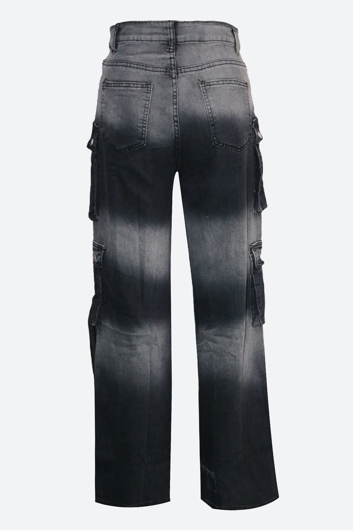 Casual Multi-Pocket Ombre Wide-Leg Jeans