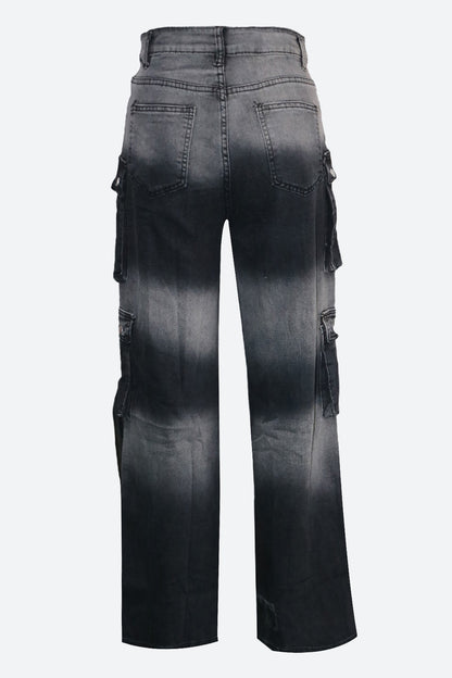 Casual Multi-Pocket Ombre Wide-Leg Jeans