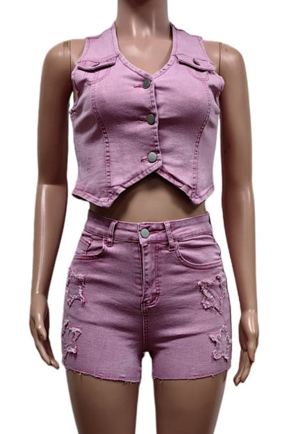 Denim Vest & Shorts Set