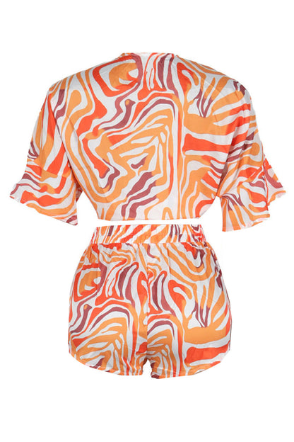 Printed Batwing Sleeve Loose Two-Piece Set