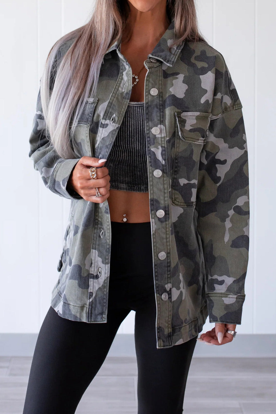 Oversized Camo Print Utility Jacket