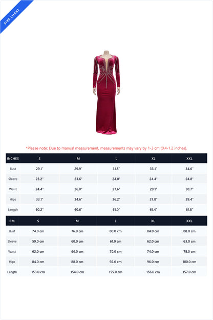 Rhinestone Plunge Illusion Velvet Maxi Dress