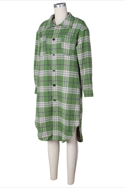 Contrast Plaid Slit Shacket