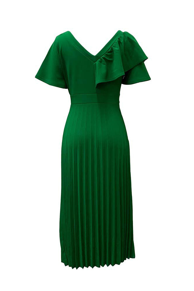 Pleated Flounce Sleeve Slim Fit Dress