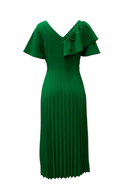 Pleated Flounce Sleeve Slim Fit Dress