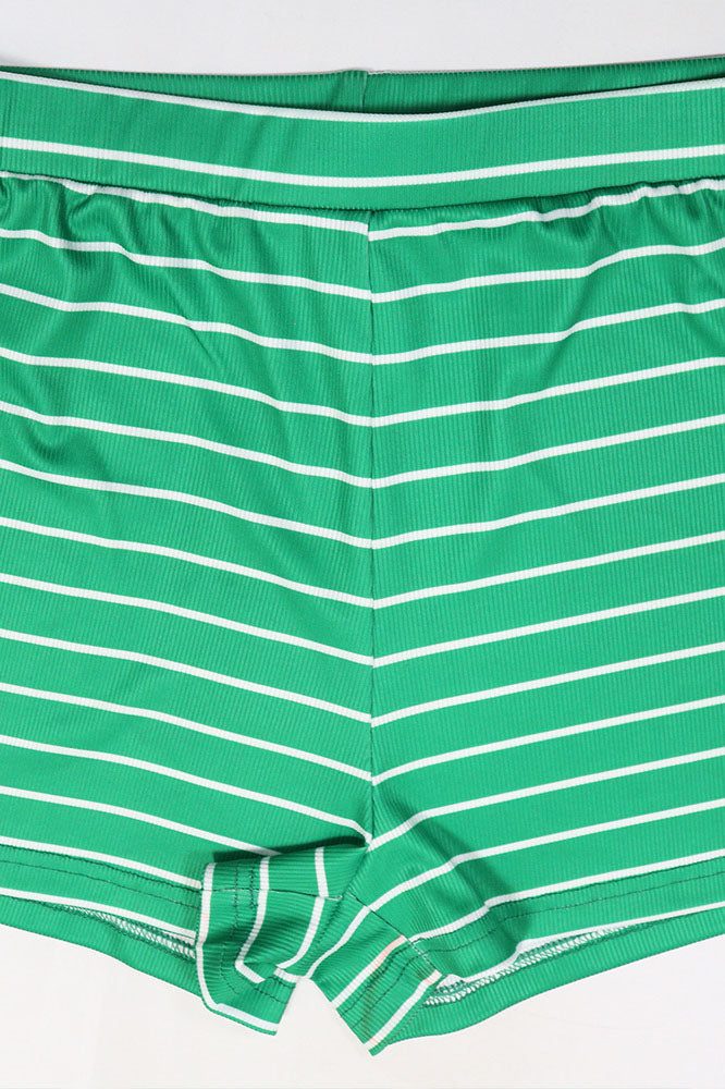 Striped Polo Collar Button-Front Top & Shorts Set