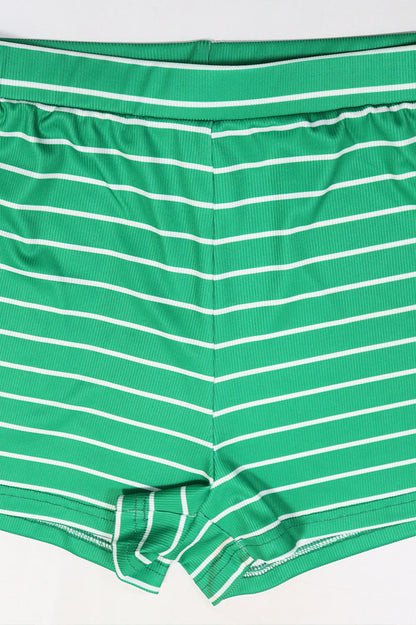 Striped Polo Collar Button-Front Top & Shorts Set