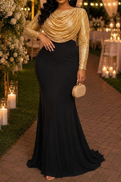 Sequin Cowl Neck Mermaid Maxi Dress
