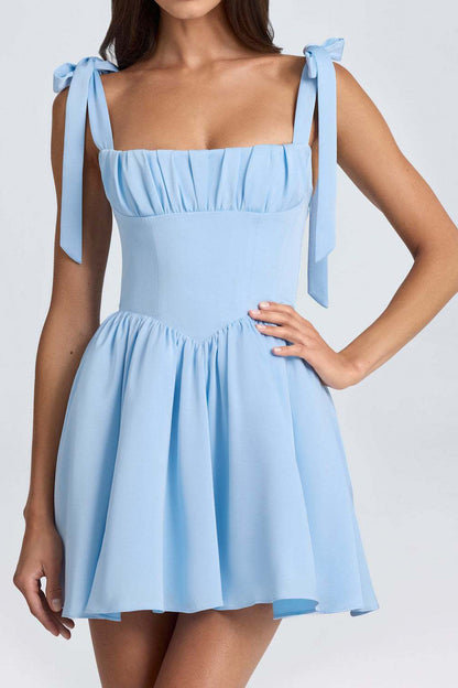 Pintucked Shirred Mini Dress