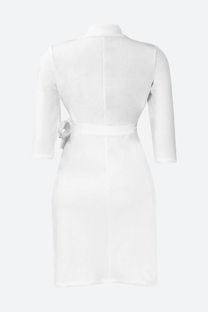 Three-Quarter Sleeves Tie Waist Mini Dresses