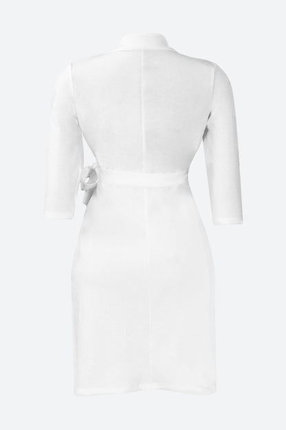 Three-Quarter Sleeves Tie Waist Mini Dresses