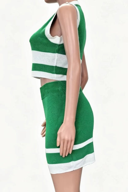 Ribbed Knit Colorblock Crop Top & Mini Skirt Set
