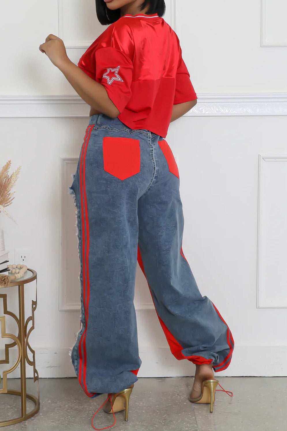 Striped Denim Jogger Pants