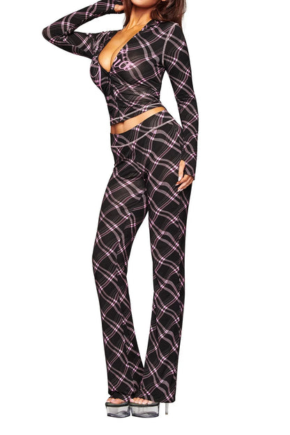 Printed Zip Hoodie & Flared Pant Set