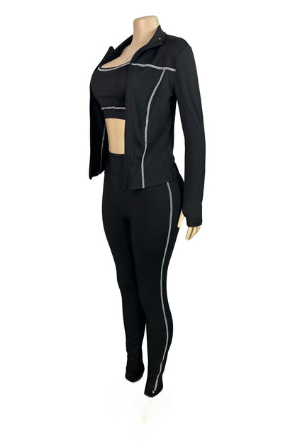 Sport Bra Zip Jacket Leggings Set
