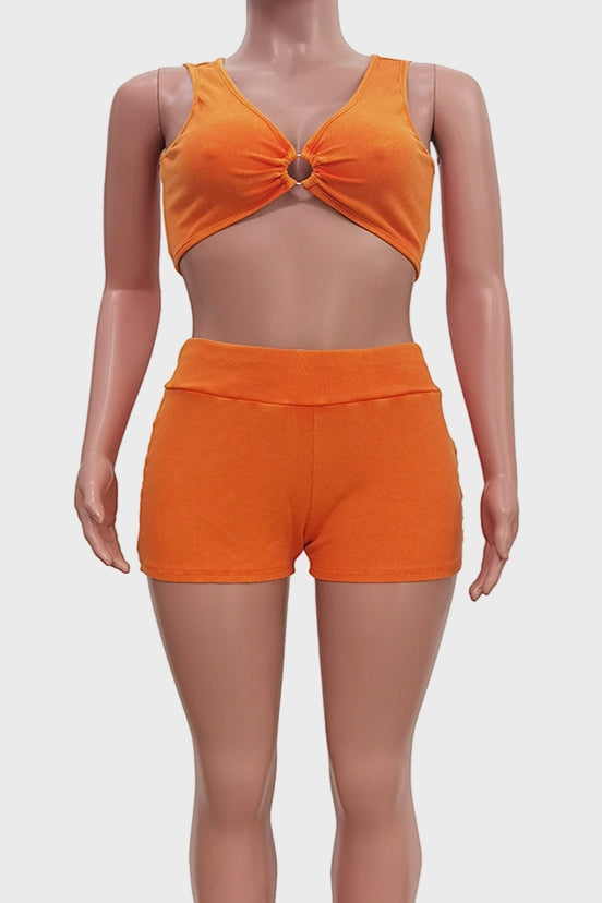 Cutout Crop Top And Shorts Set