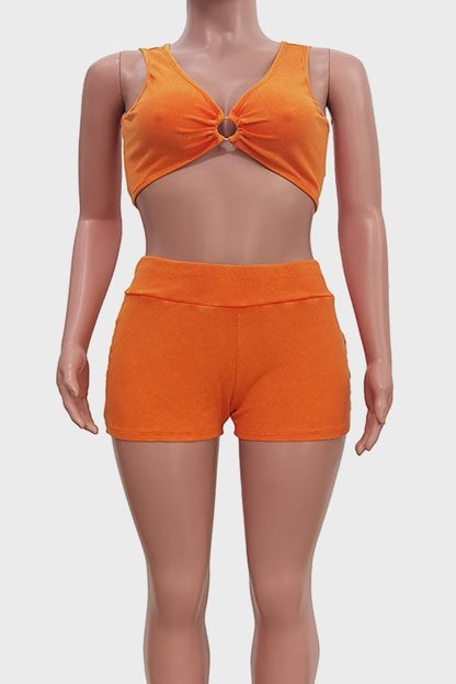 Cutout Crop Top And Shorts Set