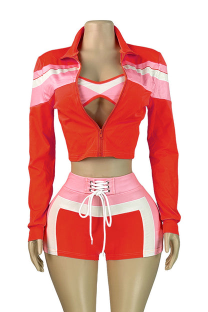 Printed Tie Front Crop Top and Shorts Set