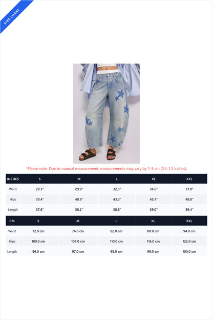 Star Print Relaxed Barrel Leg Jeans
