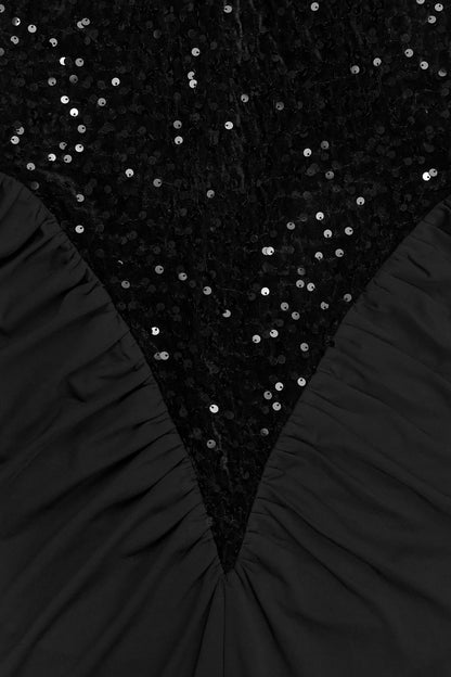 Sequin Ruffle Halter Maxi Dress