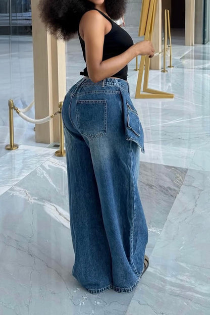 Deconstructed Wide Leg Denim Pants