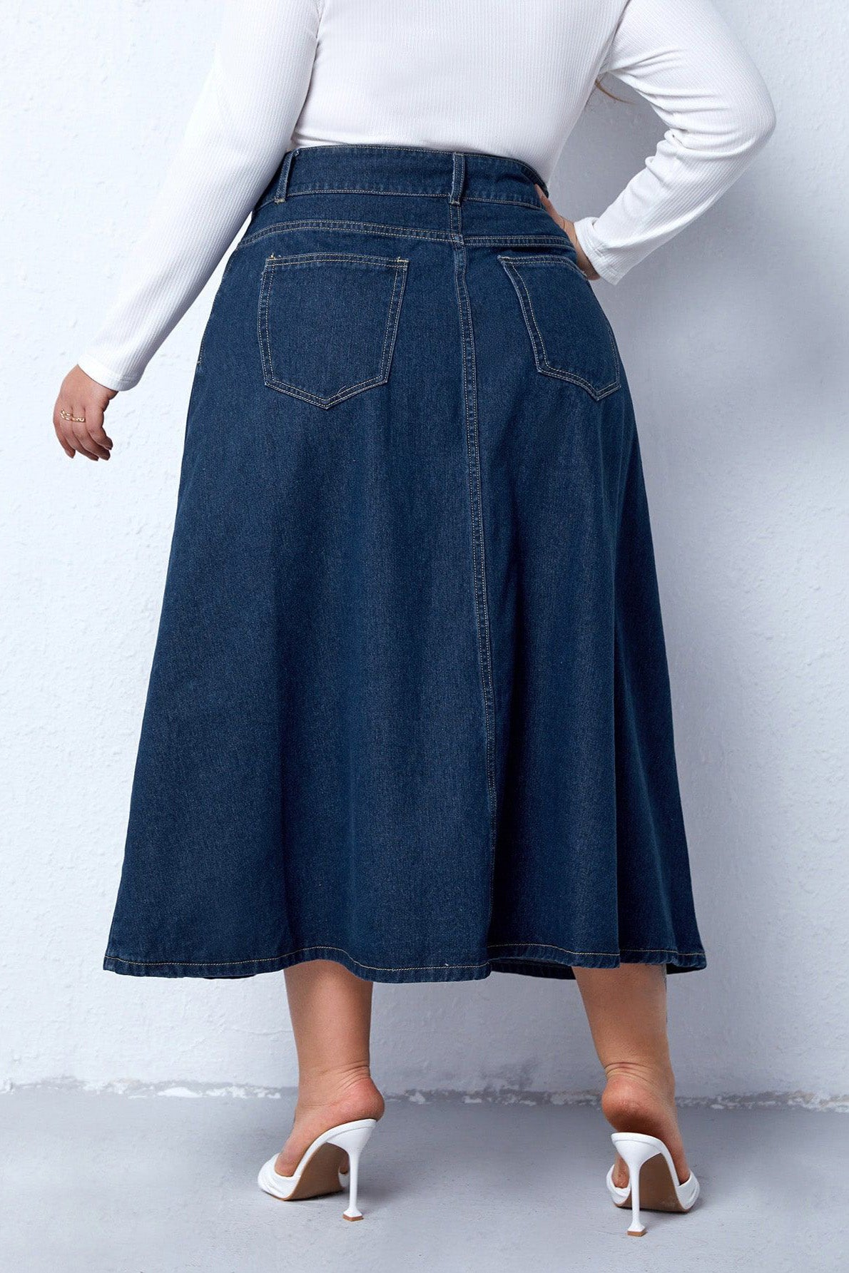 Plus Size Denim Maxi Skirt