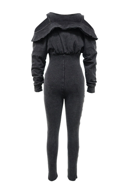 Off-Shoulder Mineral Wash Ribbed Jumpsuit