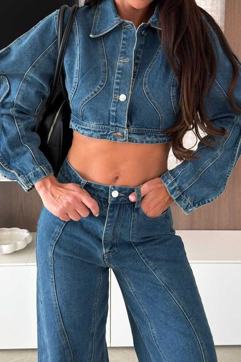 Contrast-Stitch Cropped Denim Jacket